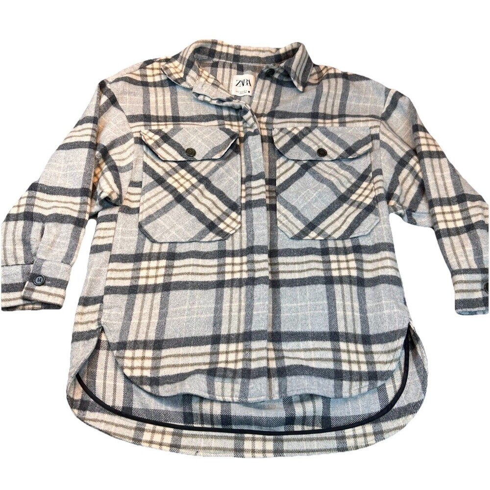 Zara Womens Plaid Button Down Long Sleeves Shirt Brown Gray Size Medium